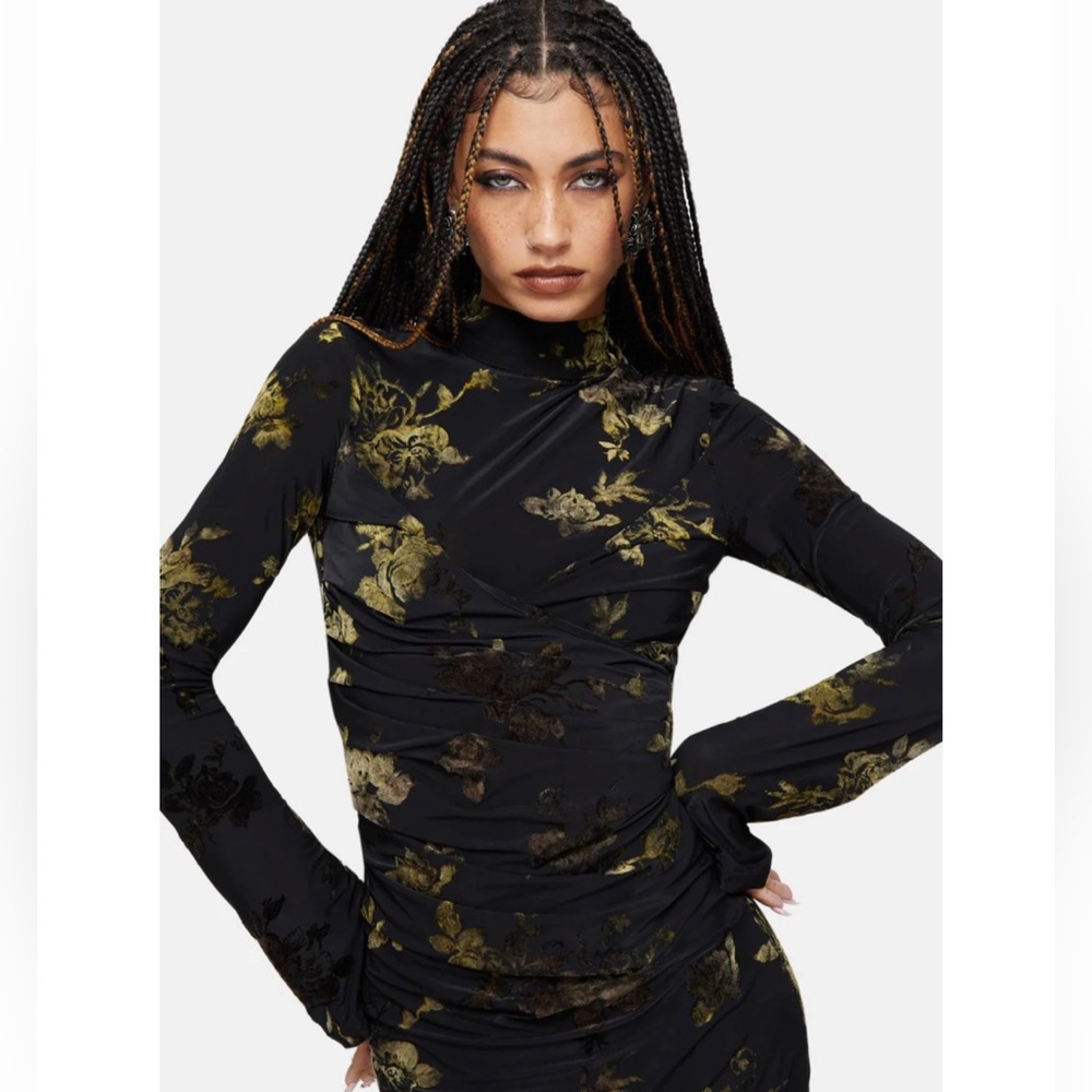 NWT Disturbia Velda Floral Flocked Mesh Maxi Dress size US 4